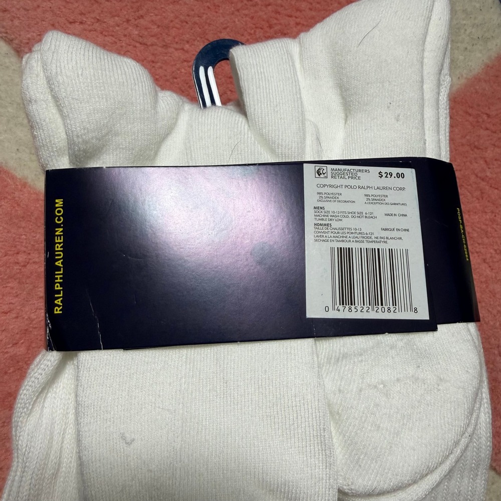 Polo Ralph Lauren 6 Pack White Technical Sport Crew Socks Mens Size 6-12.5 NEW - Picture 4 of 4